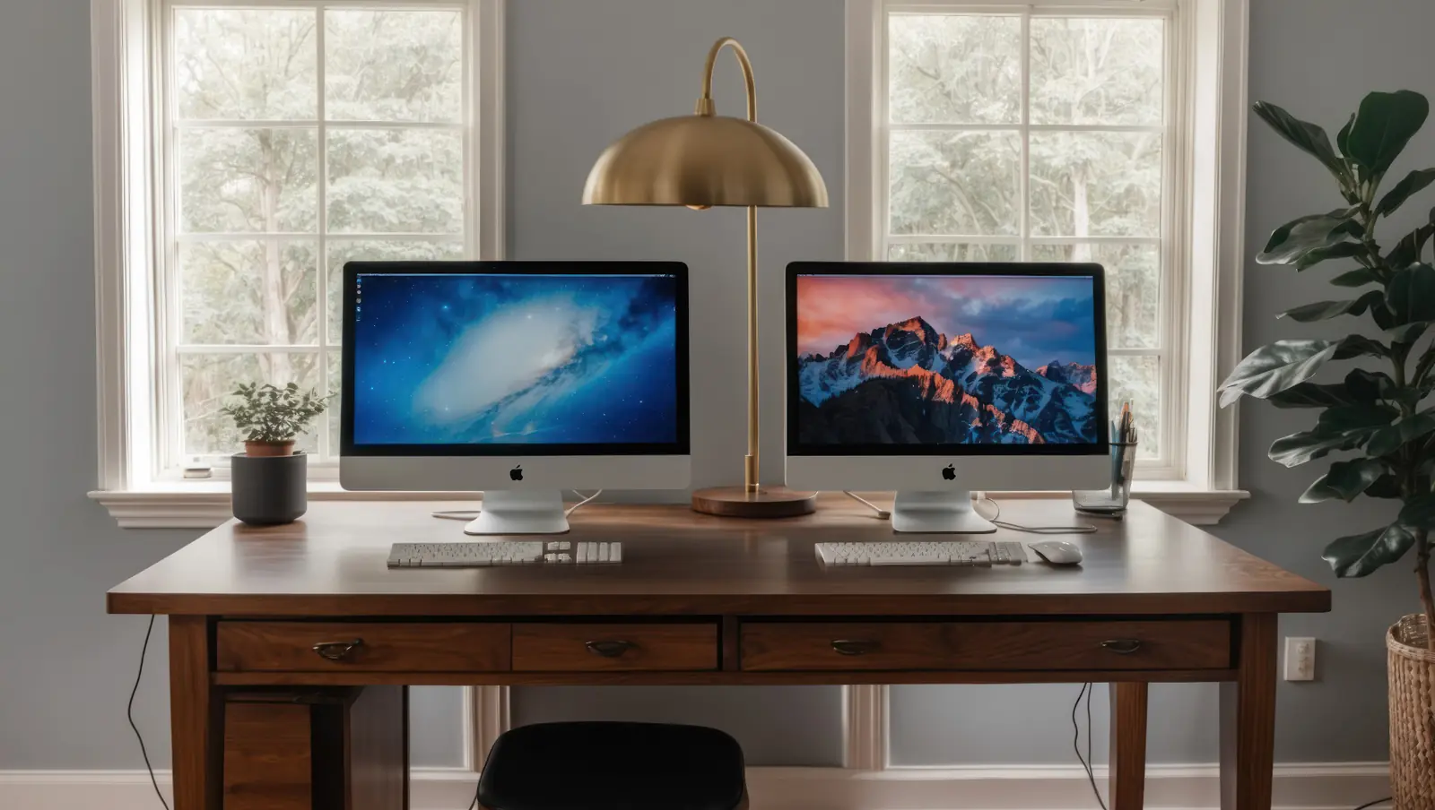 Business team collaborating with computers in a modern office